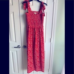 Red floral maxi dress with shoulder ties size Medium